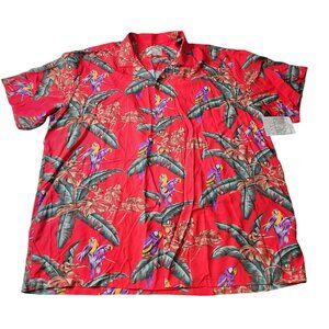 Paridise Found Mens XXL Button Up Red Bird Parrot Macaw Shirt Magnum PI Shirt